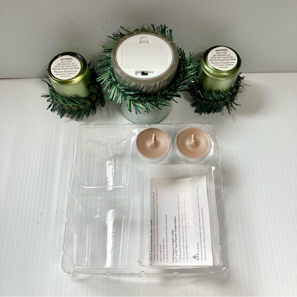 Flameless and Tea Candle Set with Garland 2 Toned Green Candles Set of 5 - Picture 3 of 8